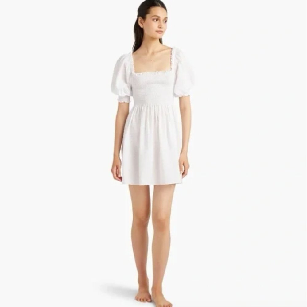 Hill House The Athena Nap Dress in Sheer White Swiss Dot